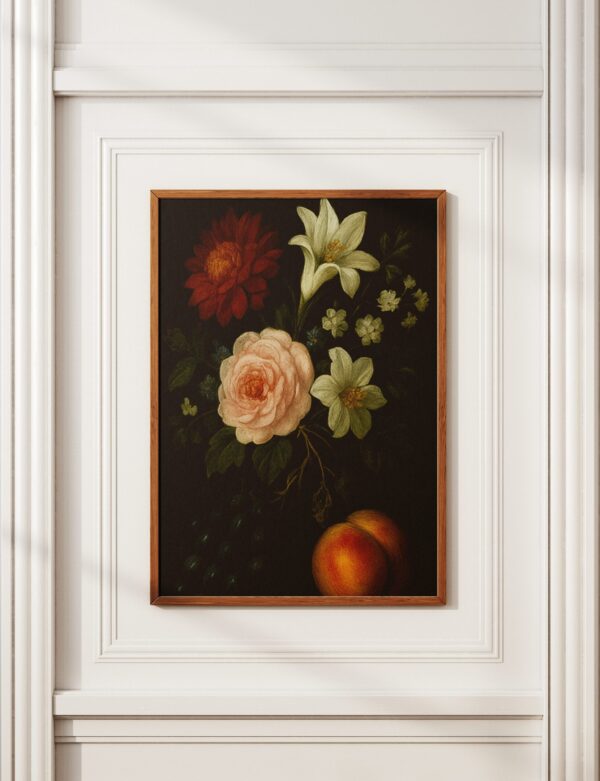 Jarrón de Flores, Uvas y Duraznos – Lámina artística